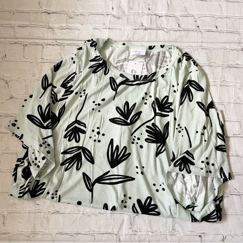 LuLaRoe Mint & Black Floral Print Alli Blouse